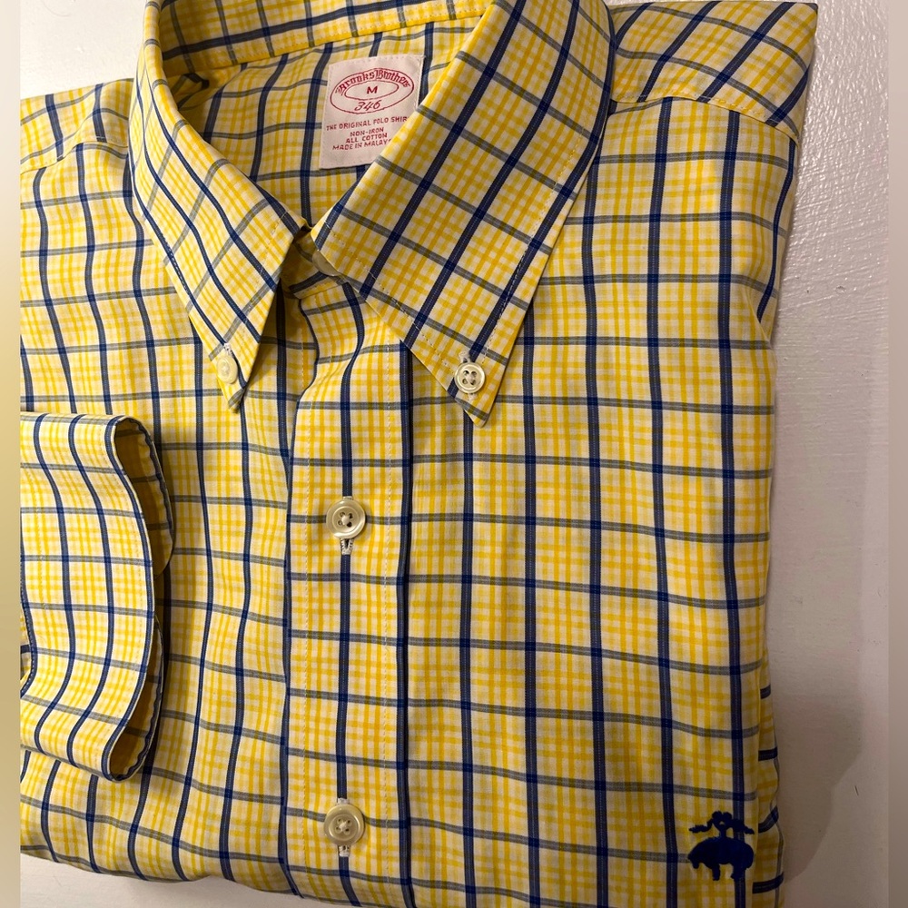 Brooks Brothers 346 medium yellow and blue long-sleeve button-up no-iron shirt